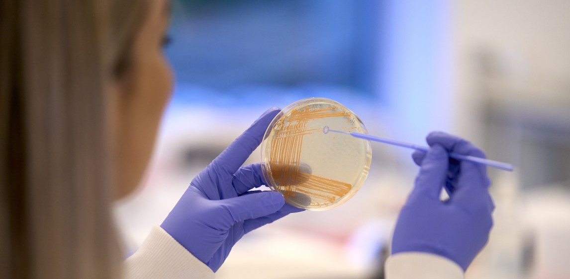 Female scientist holding test