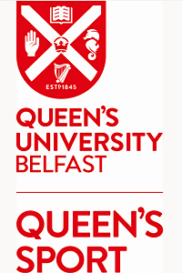 Queen's Sport logo in red with University crest
