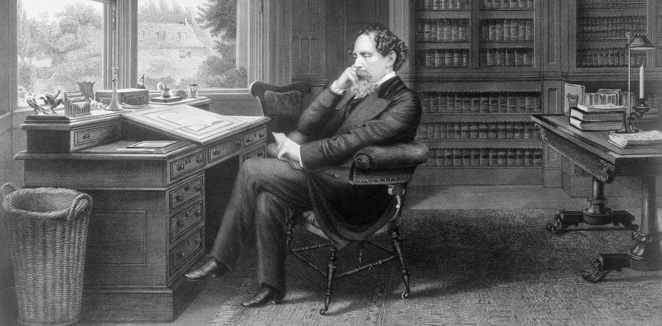 Charles Dickens in his study at Gads Hill Place, England. Line engraving by Samuel Hollyer, 1875. Shutterstock/EverettCollection