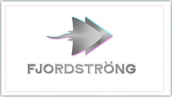 Fjordstrong logo - depiction of grey skate over a grey triangle pointed right viewed from above