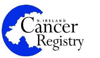 NI Cancer Registry logo - map of Half Northern Ireland on half blue circle with project name inserted