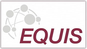 EQUIS logo in maroon, with globe depiction of earth in background in grey