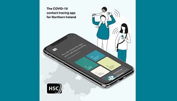 COVID-19 contact tracing app - mobile phone plus female, male and child on shoulders 