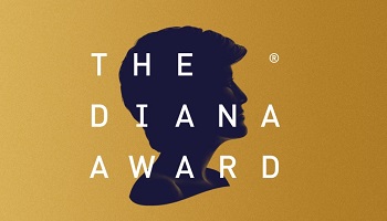 Silhouette of Princess Diana facing right against golden background with wording The Diana Award