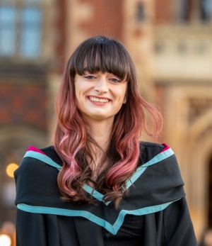 Beth Elder in Graduation Gown outside QUB 